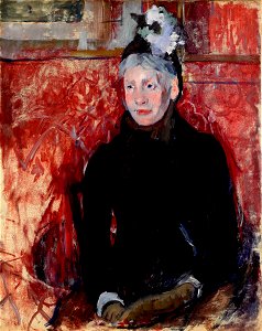Portrait of an Elderly Lady in a Bonnet - Red Background by Mary Cassatt