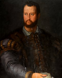 Portrait of Cosimo I de' Medici, half-length, in an embroidered doublet with fur wrap (by Follower of Agnolo Bronzino)