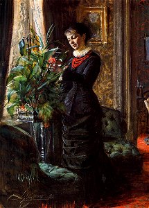 Portrait of Fru Lisen Samson, nee Hirsch, Arranging Flowers by Anders Zorn