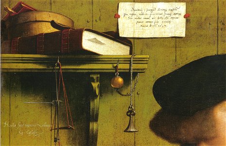 Portrait of Georg Gisze (detail, with inscription), by Hans Holbein the Younger