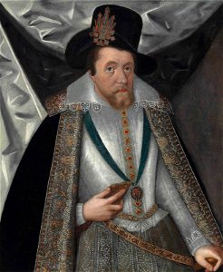 Portrait of King James I of England and VI of Scotland (1566–1625), by Follower of John de Critz. Free illustration for personal and commercial use.