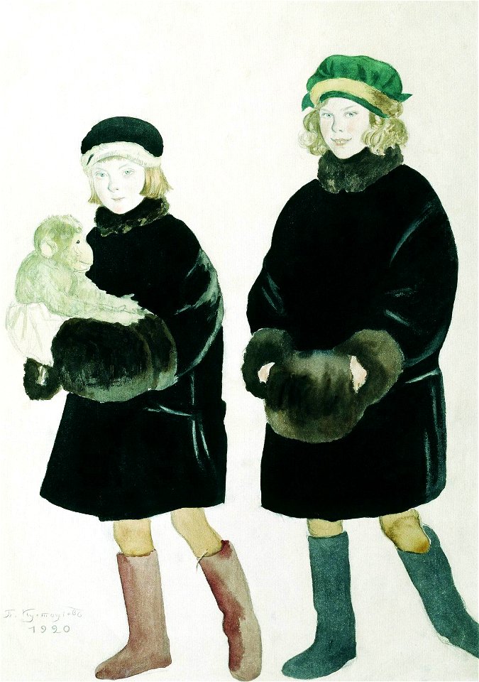 Portrait of Martha and Marina Chaliapin - Kustodiev (1920)