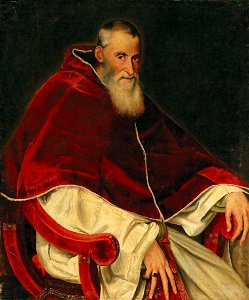 Portrait of Pope Paul III Farnese (by Circle of Tiziano Vecellio, called Titian). Free illustration for personal and commercial use.