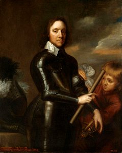 Portrait of Oliver Cromwell (1599–1658), Lord Protector of England, three-quarter length, standing, wearing armour, a page to the right (by After Robert Walker)