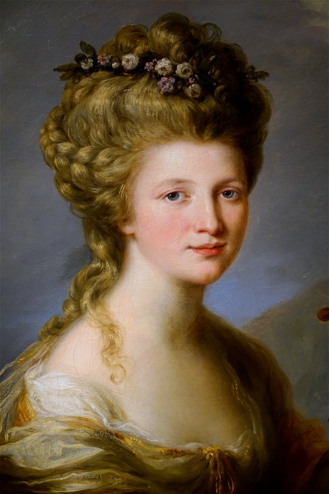 Portrait of Sarah Harrop (Mrs. Bates) as a Muse, detail, by Angelica Kauffmann, English, 1780-1781, oil on canvas - Princeton University Art Museum - DSC06500
