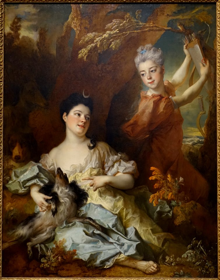 Portrait of the Comtesse de Montsoreau and her sister as Diana and an attendant, by Nicolas de Largilliere, French, 1714, oil on canvas - Dallas Museum of Art - DSC05232