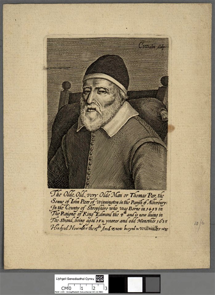 Portrait of The olde, old, very olde man or Thomas Par, being aged 152 yeares and odd monethes 1635 (4671744)