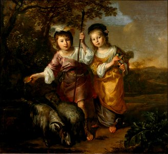 Portrait of Two Children Dressed as Shepherds by Bernard Zwaerdecroon Centraal Museum 6571. Free illustration for personal and commercial use.