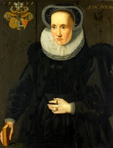 Portrait of Tientje (Tinthie) van Idsaerda, wife of Hessel van Bootsma Abbes, dated 1598, Fries Museum