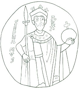 Portrayal of Stephen I of Hungary on the coronation pall-2