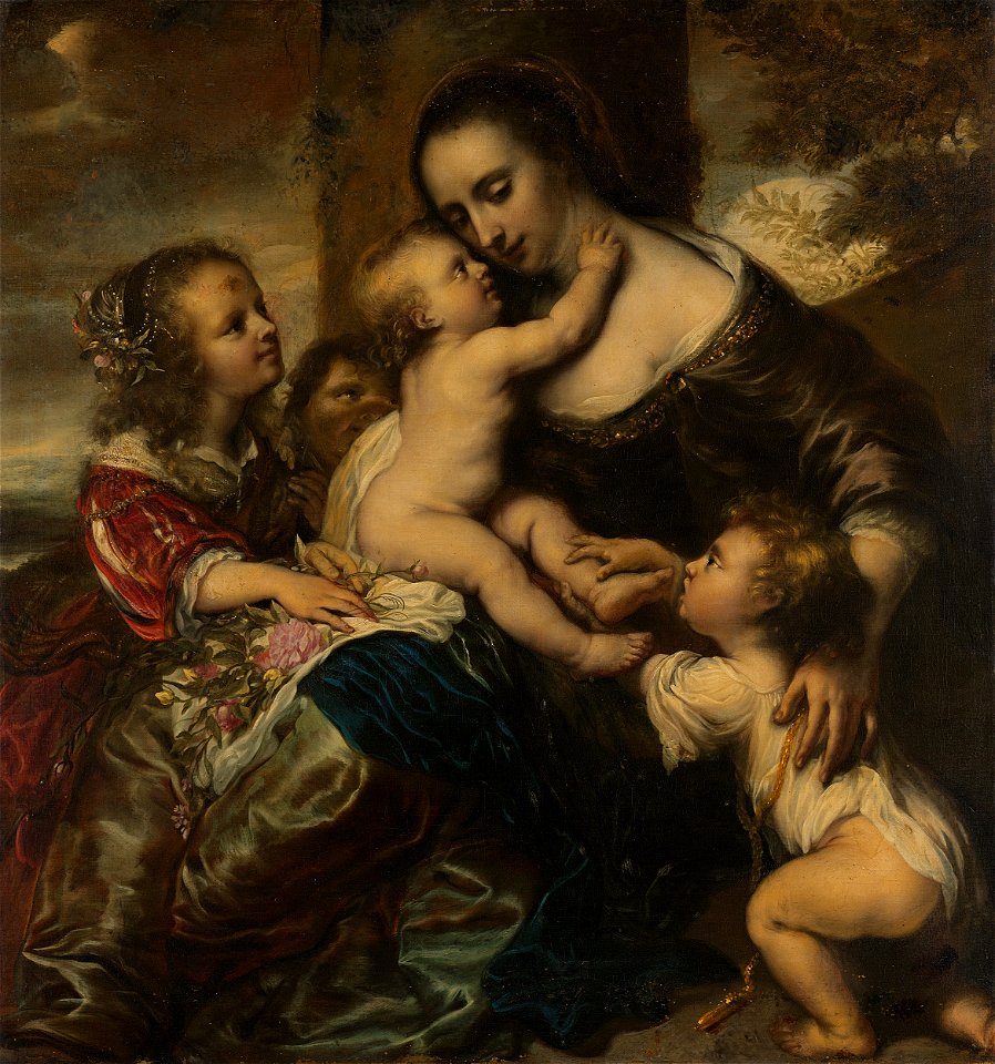 Portret van een vrouw met vier kinderen, voorgesteld als Caritas Rijksmuseum SK-A-1257
