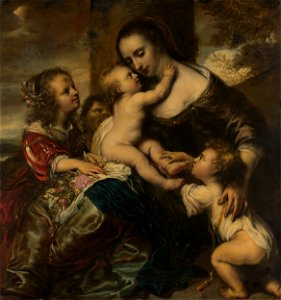 Portret van een vrouw met vier kinderen, voorgesteld als Caritas Rijksmuseum SK-A-1257