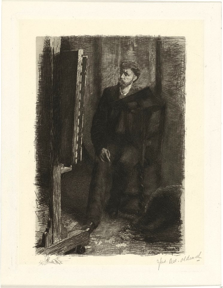 Portret van een kunstenaar staand achter de ezel (1888) door Ferdinand Oldewelt