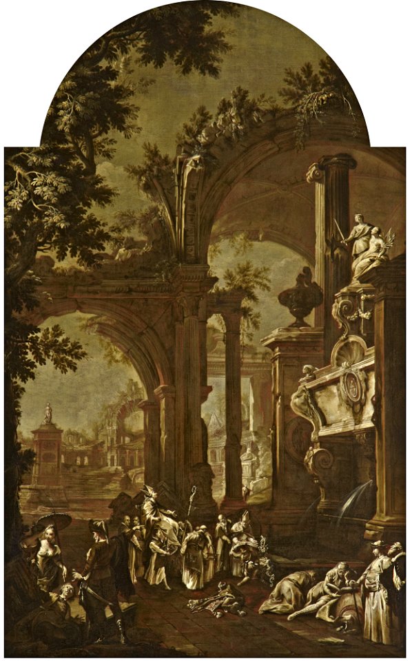 Possibly Giovanni Battista Piazzetta - The Allegorical Tomb of John Somers, Lord Chancellor Somers (1651-1716) (after Canaletto, Piazzetta and Cimaroli), circa 1725, 1530111