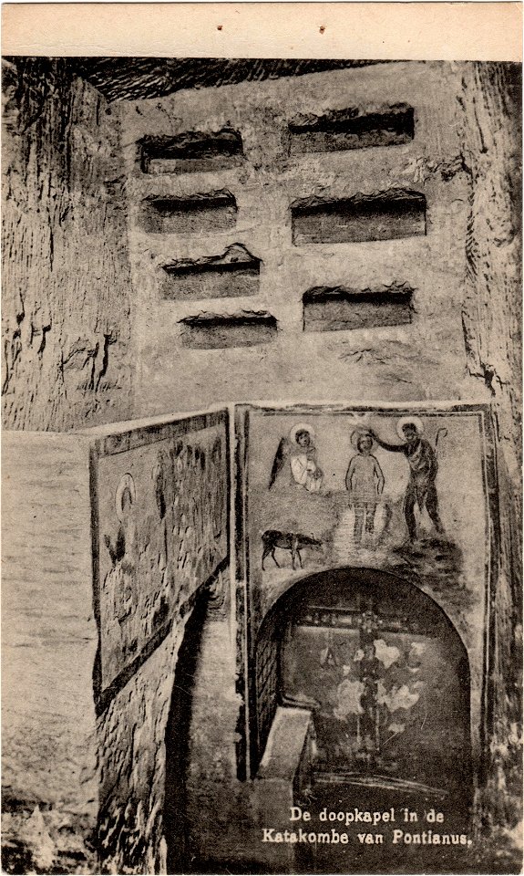 Postcard De doopkapel in de Katakombe van Pontianus recto