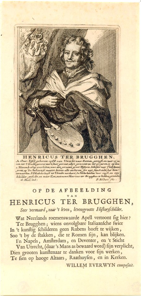 Portret van Hendrik ter Brugghen (1588-1629) met gedicht