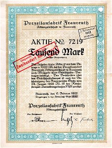 Porzellanfabrik Fraureuth 1000 Mk 1922