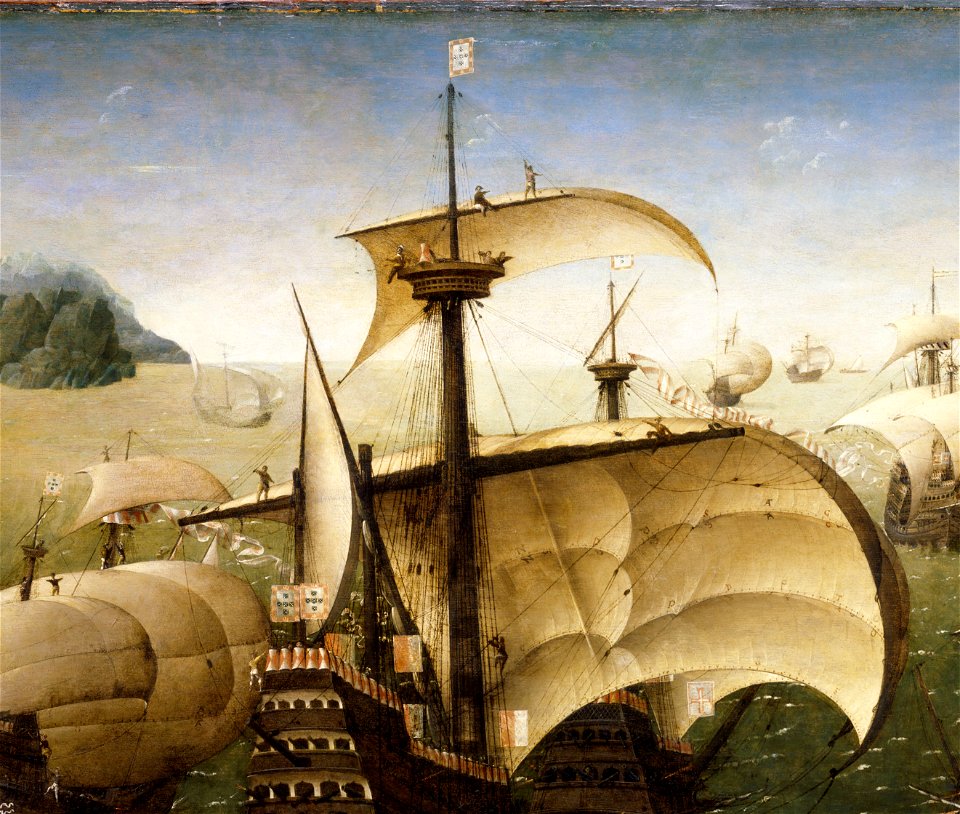 Portuguese Carracks off a Rocky Coast RMG L4916