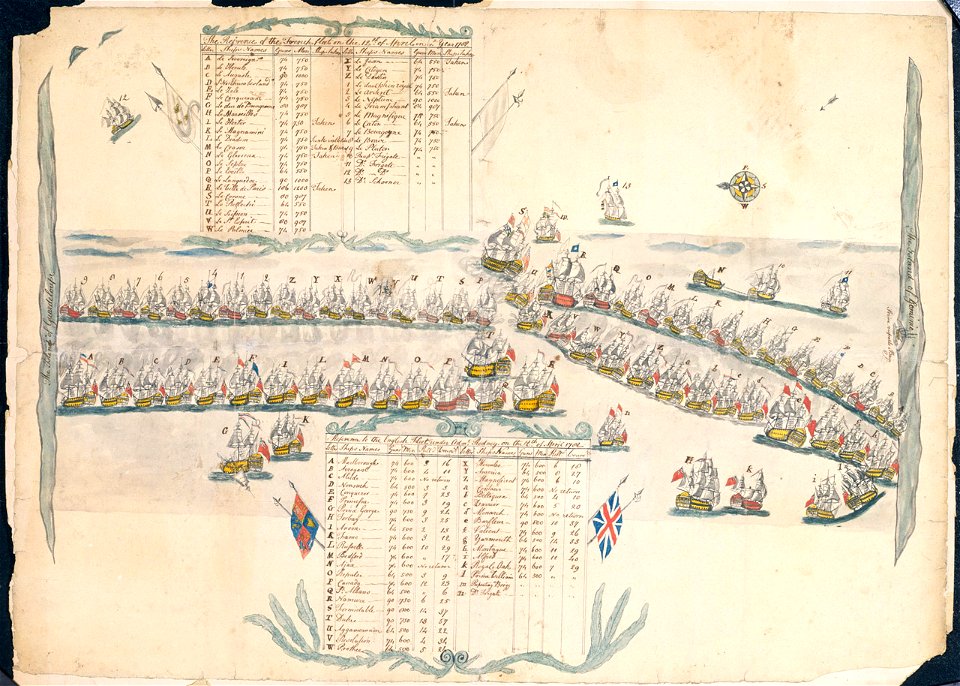 Position of the English and French Fleets between Guadaloupe and Dominica, Windward Islands, 12 Apr 1782 (with key) PY5103