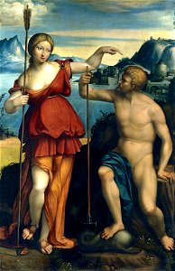 Poseidon and Athena battle for control of Athens - Benvenuto Tisi da Garofalo (1512). Free illustration for personal and commercial use.