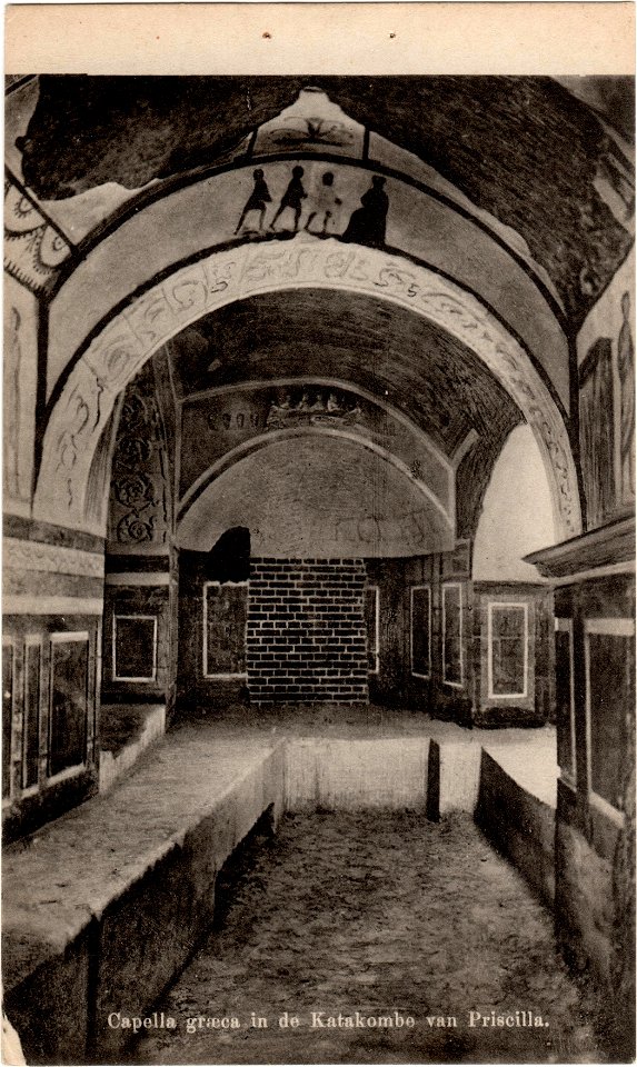 Postcard Capella graeca in de Katakombe van Priscilla recto