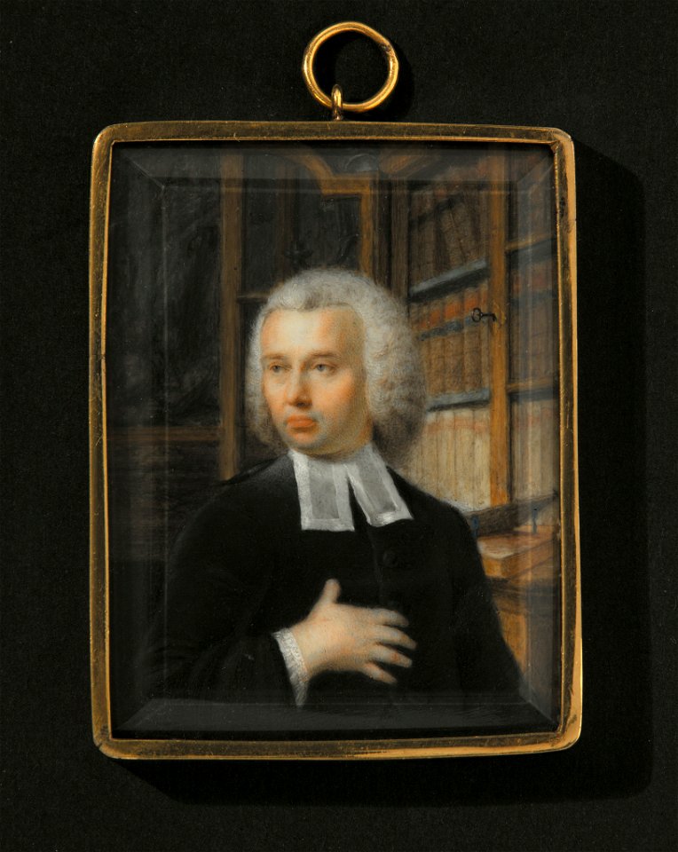 Porträtt av präst i biblioteksinteriör - Nationalmuseum - 149856
