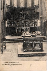 Postcard Groet uit Roermond, Hoofd-altaar in de Munsterkerk recto