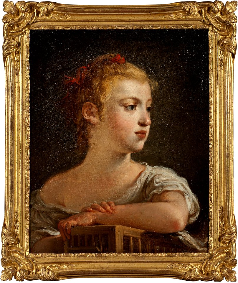 Porträtt av ung flicka med fågelbur (Jean Hugues Taraval) - Nationalmuseum - 132610
