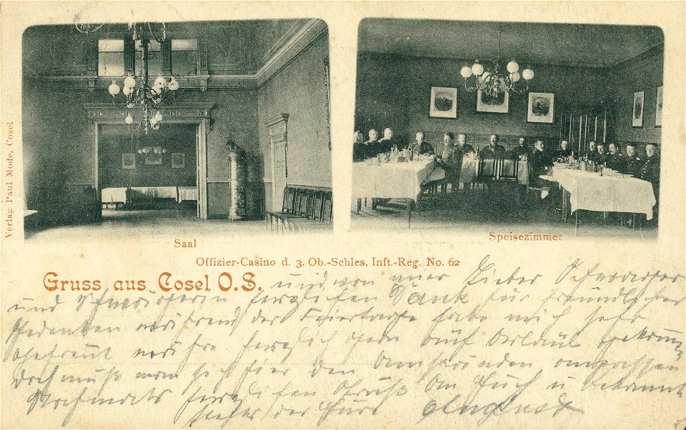 Postkarte des IR-62 in Cosel, 1901 gelaufen