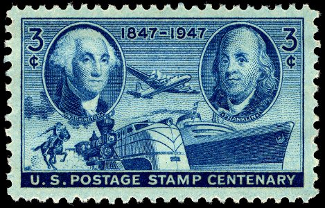 Postage Stamp Centenary 3c 1947 issue U.S. stamp. Free illustration for personal and commercial use.