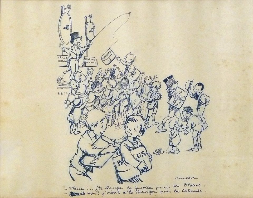 Poulbot F. - Ink - « - Vieux !... J’te change la justice pour ton Blocus - Ah non ! j’viens d’le changer pour les colonies » - 23,5x29,5cm