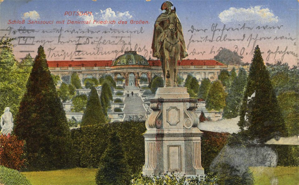 Potsdam, Brandenburg - Schloss Sanssouci mit Denkmal Friedrich des Großen (Zeno Ansichtskarten)