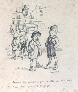 Poulbot F. - Ink - « - Depuis la guerre j’ai vieilli de dix ans - T’es bon pour t’engager » - Feuille 26.9x31.9cm