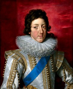 'Louis XIII, King of France, with the Sash and Badge of the Order of Saint Esprit' by Frans Pourbus the Younger. Free illustration for personal and commercial use.