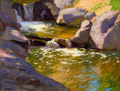 The Waterfall by Edward Henry Potthast. Free illustration for personal and commercial use.