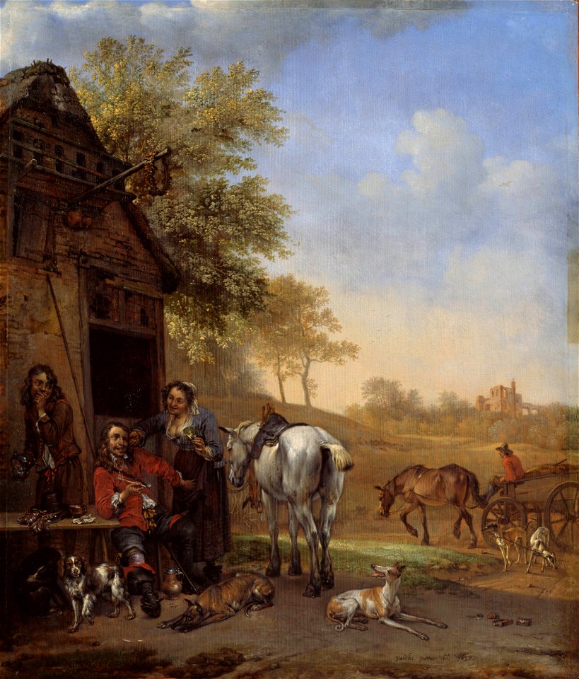 Paulus Potter - Rustende ruiter voor een herberg (1650)