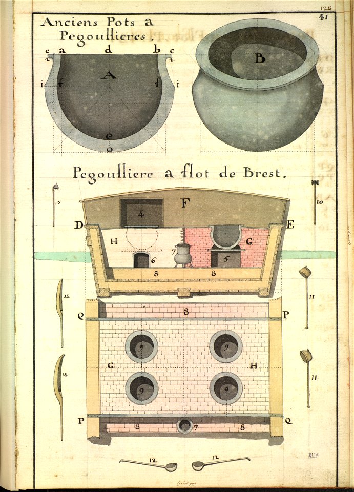 Pots à poix et pegoulière flottante à Brest XVIIIè siècle