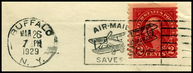 Postmark US airmail saves time. Free illustration for personal and commercial use.
