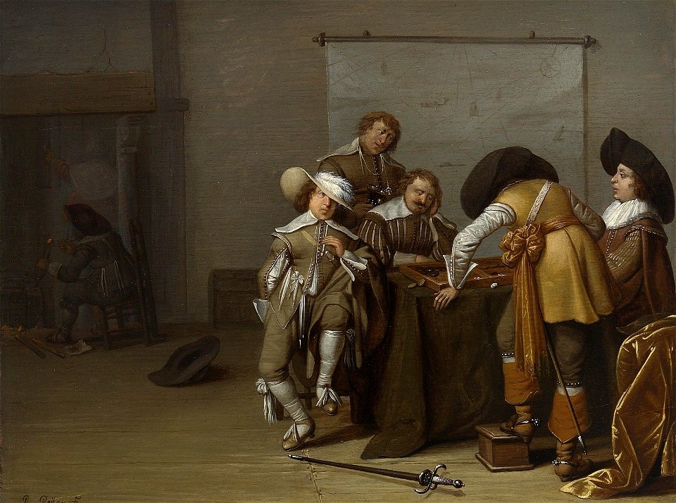 Pieter Symonsz. Potter - Triktrak spelende soldaten in een wachtlokaal (c. 1630)