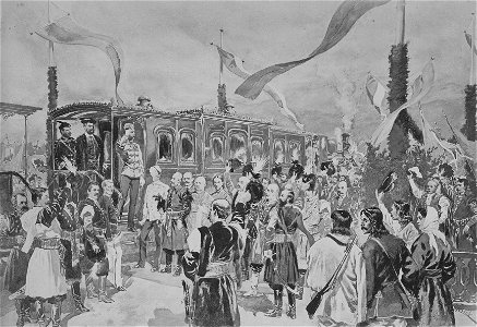 Pożegnanie cesarza w Łupkowie 1880 (Wojciech Kossak). Free illustration for personal and commercial use.