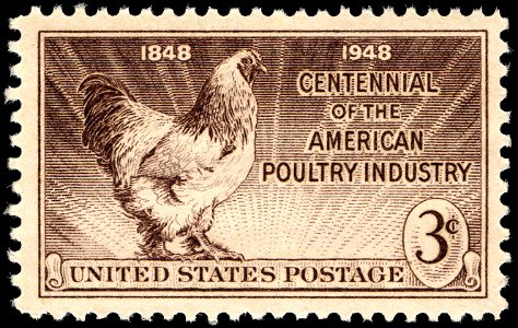 Poultry Industry Centennial 3c 1948 issue U.S. stamp. Free illustration for personal and commercial use.