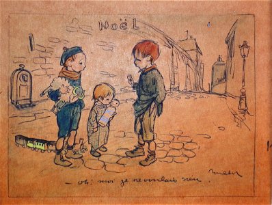 Poulbot F. - Pencil, colors - Noel, Oh! Moi je ne voulais rien... - ~14x17cm