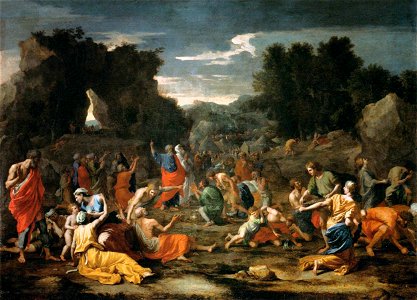 Poussin, Nicolas - The Jews Gathering the Manna in the Desert -1637 - 1639. Free illustration for personal and commercial use.