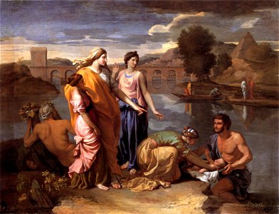 Poussin finding of moses 1638. Free illustration for personal and commercial use.