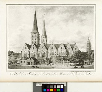 PPN790324733 Die Domkirche in Hamburg im Jahre 1800, nebst den Thürmen der St. Petri u. Jacobi Kirchen (1838)
