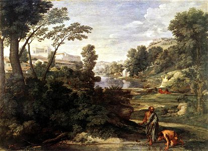 Poussin, Nicolas - Landscape with Diogenes - c. 1647. Free illustration for personal and commercial use.
