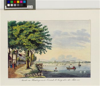 PPN787617350 Hamburgs Vergangenheit in bildlichen Darstellungen Ansicht von Hamburg von der Vorstadt St. Georg über die Alster 1830 (1965)