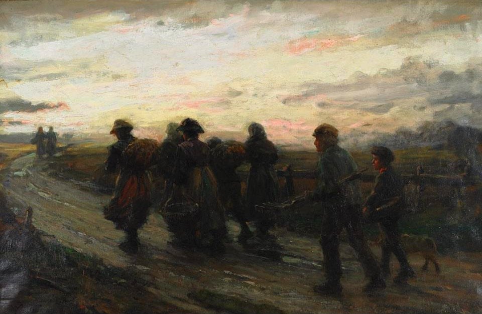 William M. Pratt - Fisherfolk at night on rouite to the sea