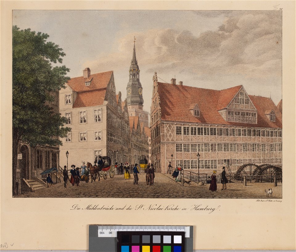 PPN790325217 Die Mühlenbrücke und die St. Nicolai-Kirche in Hamburg (1832)