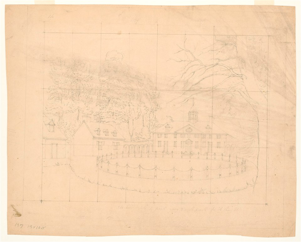 Preliminary sketch, with grid, of the driveway in front of Mount Vernon LCCN2014649065